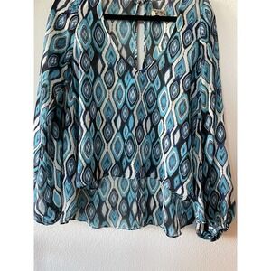 Show Me Your Mumu Top Blue‎ Paisley Print Small Long Sleeves Flowy Asymmetrical